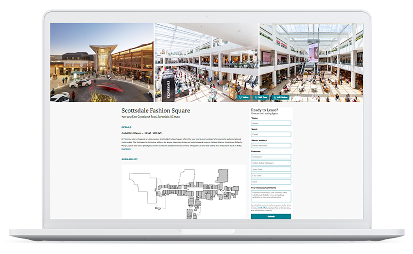 Photo of computer screen displaying the QuikSpace leasing web application.